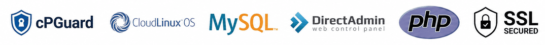 imunify360, CloudLinux OS, MySQL, DirectAdmin, PHP, SSL