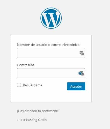 Ejemplo, pantalla de login wordpress