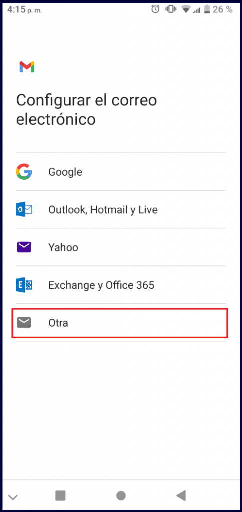 selecciona otra como servidor de correo