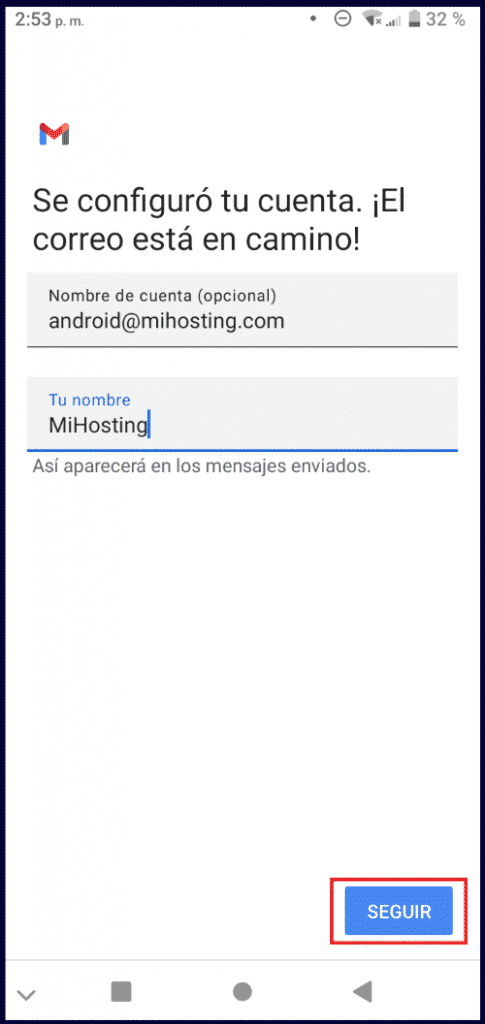 email instalado